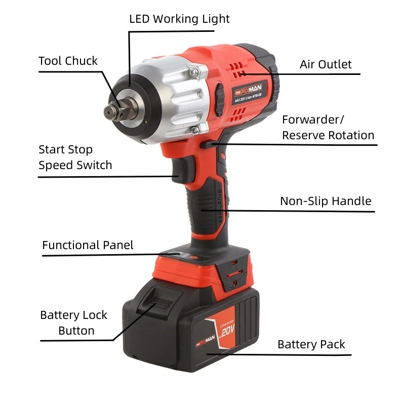 High Torque 600n. M Impact Wrench Cordless Power Wrench Power Tools
